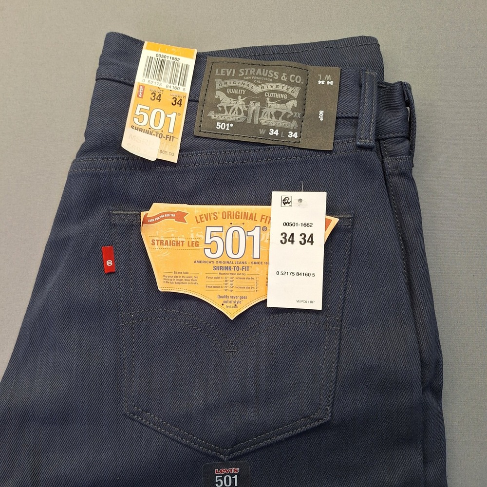 Levis 501 Original Fit Shrink To Fit Jeans Mens 34x34 Indigo Blue 00501-1662